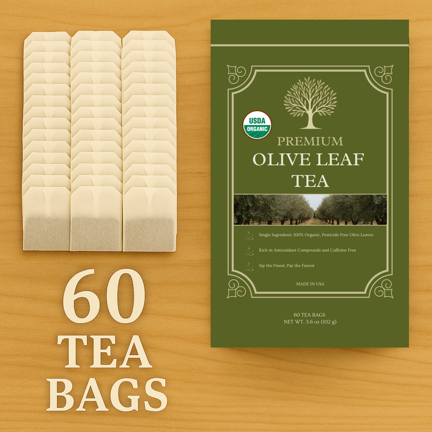 Olive Vitality® Organic Olive Leaf Tea Bag (60 Count | 3.6 oz | 102 g)