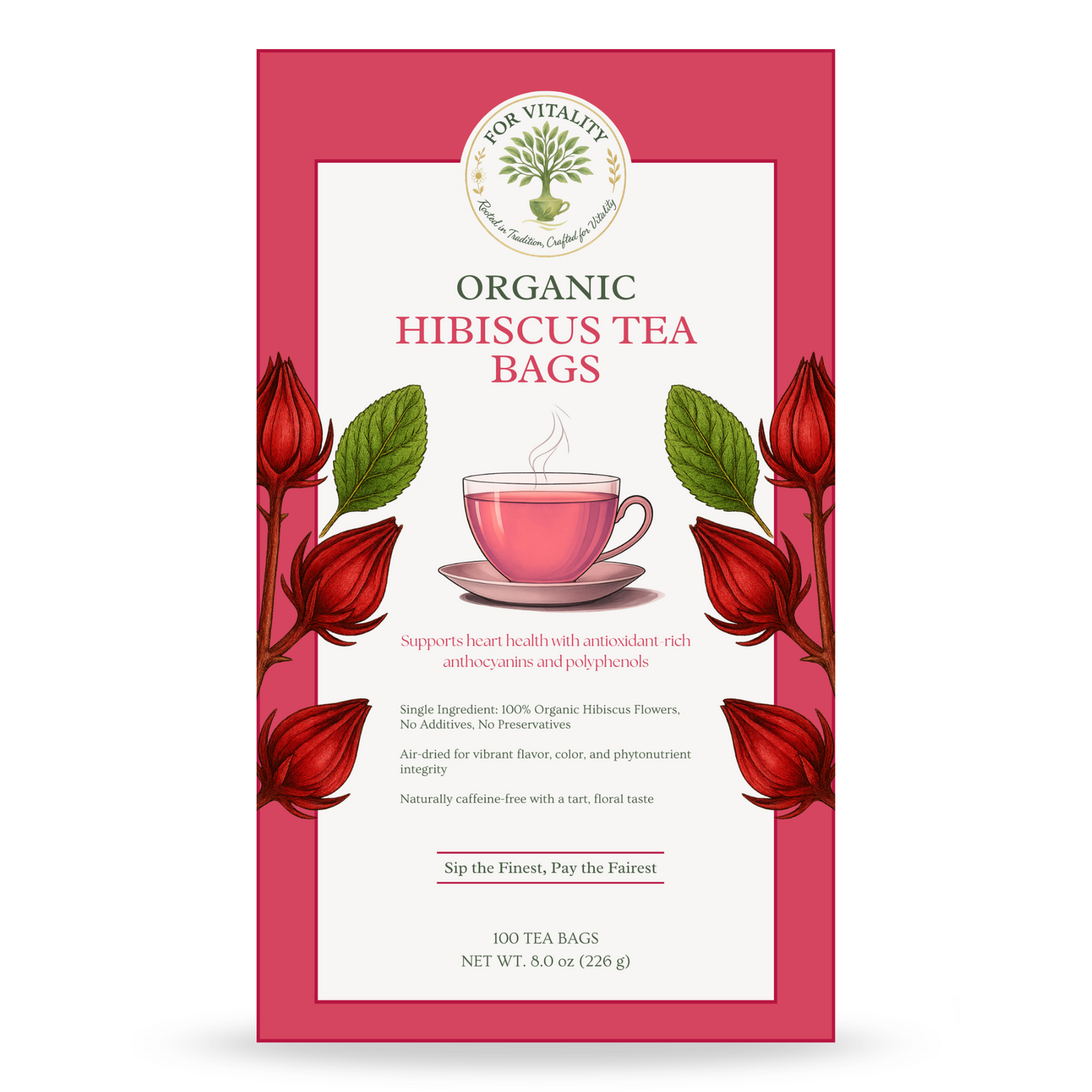 For Vitality® Organic Hibiscus Tea Bags (100 Count | 8 oz | 226g)