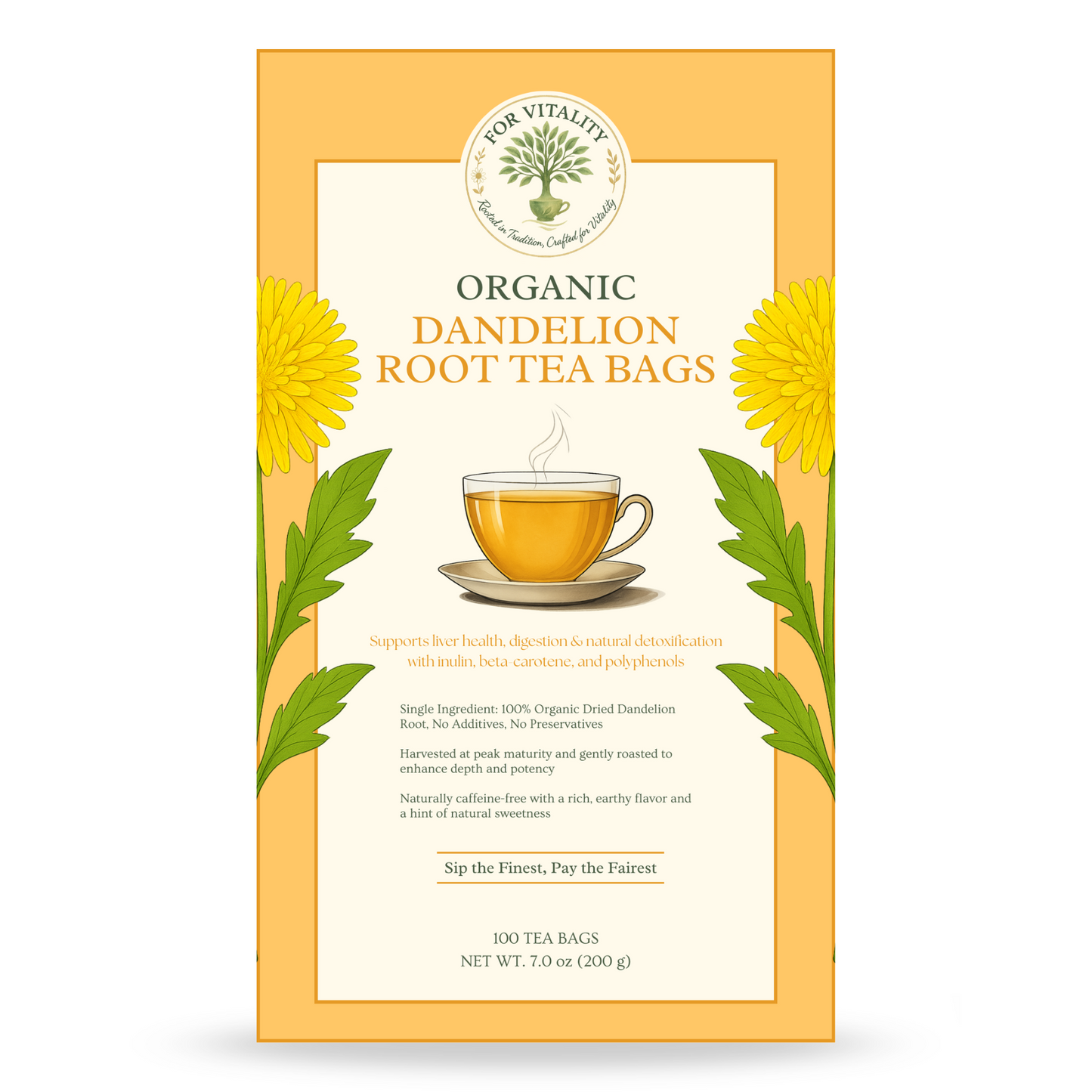 For Vitality® Organic Dandelion Root Tea Bags (100 Count | 7 oz | 200g) [COMING SOON]