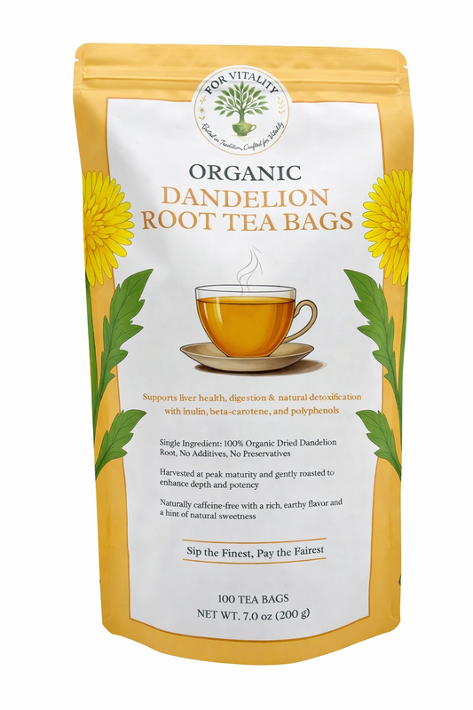 For Vitality® Organic Dandelion Root Tea Bags (100 Count | 7 oz | 200g)