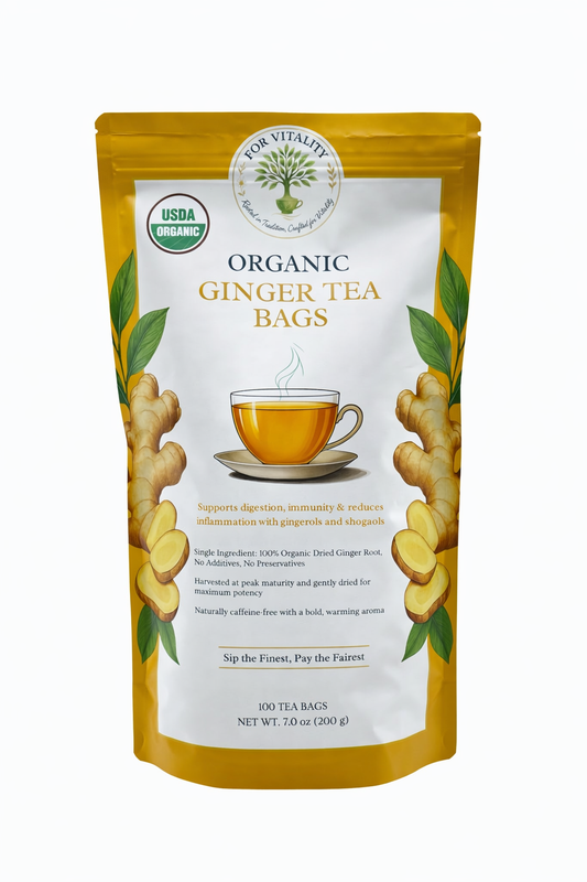 For Vitality® Organic Ginger Tea Bags (100 Count | 7 oz | 200g)